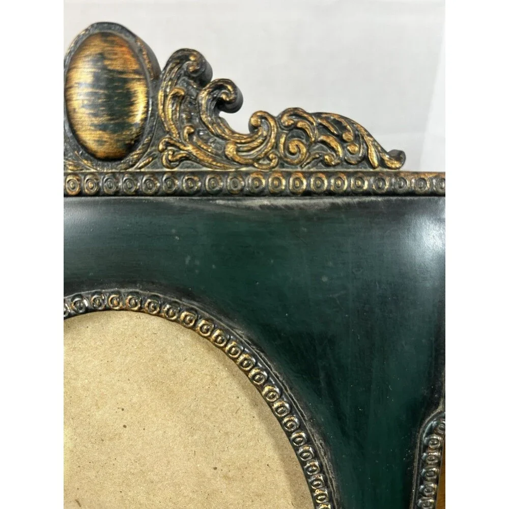 Vintage Ornate Green 5x7 Picture Frame Easel Gold Accent Taiwan Home Decor Photo